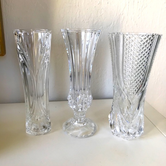 Three Vintage Clear Glass Crystal Vases